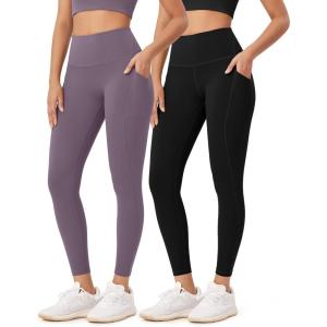 imageODODOS ODLEX 2Pack 78 High Waist Workout Leggings with Pockets for Women 25quot 28quot Tummy Control Athletic Yoga PantsBlackash Violet