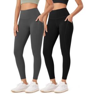 imageODODOS ODLEX 2Pack 78 High Waist Workout Leggings with Pockets for Women 25quot 28quot Tummy Control Athletic Yoga PantsBlackcharcoal