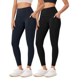 imageODODOS ODLEX 2Pack 78 High Waist Workout Leggings with Pockets for Women 25quot 28quot Tummy Control Athletic Yoga PantsBlackdeep Navy