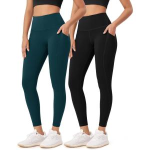 imageODODOS ODLEX 2Pack 78 High Waist Workout Leggings with Pockets for Women 25quot 28quot Tummy Control Athletic Yoga PantsBlackforest Teal