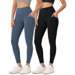 imageODODOS ODLEX 2Pack 78 High Waist Workout Leggings with Pockets for Women 25quot 28quot Tummy Control Athletic Yoga PantsBlackink Blue