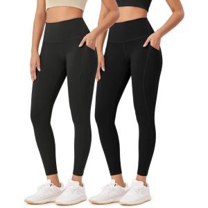 imageODODOS ODLEX 2Pack 78 High Waist Workout Leggings with Pockets for Women 25quot 28quot Tummy Control Athletic Yoga PantsBlackonyx Black Grey