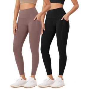 imageODODOS ODLEX 2Pack 78 High Waist Workout Leggings with Pockets for Women 25quot 28quot Tummy Control Athletic Yoga PantsBlackpurple Taupe