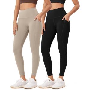 imageODODOS ODLEX 2Pack 78 High Waist Workout Leggings with Pockets for Women 25quot 28quot Tummy Control Athletic Yoga PantsBlacktaupe