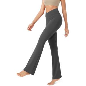imageODODOS Womens Cross Waist Bootcut Yoga Pants with Inner Pocket Non See Through Bootleg Gym Workout PantsCharcoal