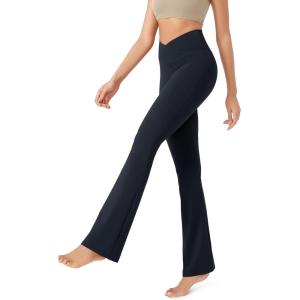 imageODODOS Womens Cross Waist Bootcut Yoga Pants with Inner Pocket Non See Through Bootleg Gym Workout PantsDeep Navy