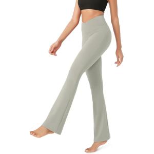 imageODODOS Womens Cross Waist Bootcut Yoga Pants with Inner Pocket Non See Through Bootleg Gym Workout PantsLight Grey