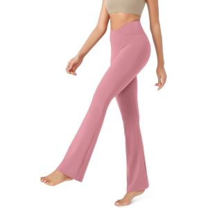 imageODODOS Womens Cross Waist Bootcut Yoga Pants with Inner Pocket Non See Through Bootleg Gym Workout PantsLilac