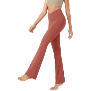 imageODODOS Womens Cross Waist Bootcut Yoga Pants with Inner Pocket Non See Through Bootleg Gym Workout PantsMauve