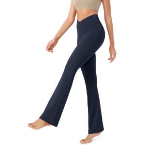 imageODODOS Womens Cross Waist Bootcut Yoga Pants with Inner Pocket Non See Through Bootleg Gym Workout PantsNavy