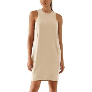 imageODODOS Modal Soft Loose Tank Dress for Women Casual Sleeveless Sundress with Kangaroo Pocket Summer DressBeige