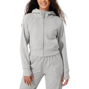 imageODODOS FullZip Cropped Hoodies for Women Fleece Lined Long Sleeve Crop Sweatshirts with Thumb HoleHeather Grey
