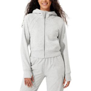 imageODODOS FullZip Cropped Hoodies for Women Fleece Lined Long Sleeve Crop Sweatshirts with Thumb HoleHeather White