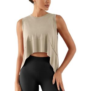 imageODODOS Modal Soft Sleeveless Crop Top for Women Athletic Tee Gym Workout Cropped Yoga TankAbalonewashed Crop
