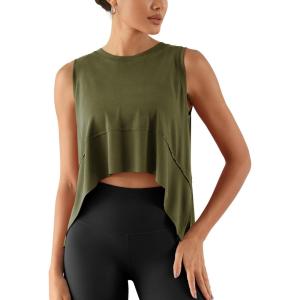 imageODODOS Modal Soft Sleeveless Crop Top for Women Athletic Tee Gym Workout Cropped Yoga TankArmy Crop
