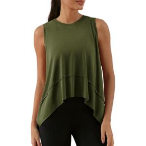 imageODODOS Modal Soft Sleeveless Crop Top for Women Athletic Tee Gym Workout Cropped Yoga TankArmy Long