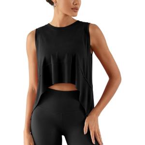 imageODODOS Modal Soft Sleeveless Crop Top for Women Athletic Tee Gym Workout Cropped Yoga TankBlack Crop