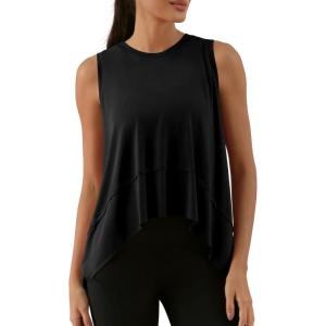 imageODODOS Modal Soft Sleeveless Crop Top for Women Athletic Tee Gym Workout Cropped Yoga TankBlack Long