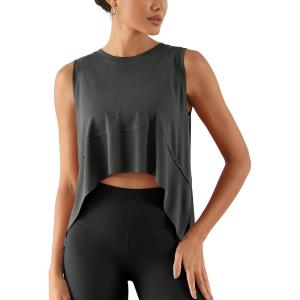 imageODODOS Modal Soft Sleeveless Crop Top for Women Athletic Tee Gym Workout Cropped Yoga TankBlackwashed Crop