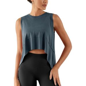 imageODODOS Modal Soft Sleeveless Crop Top for Women Athletic Tee Gym Workout Cropped Yoga TankDark Bluewashed Crop