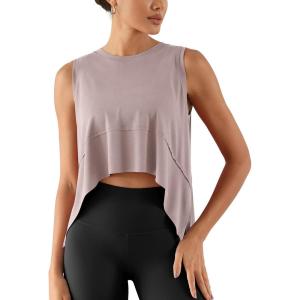 imageODODOS Modal Soft Sleeveless Crop Top for Women Athletic Tee Gym Workout Cropped Yoga TankLavenderwashed Crop