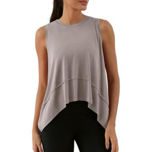 imageODODOS Modal Soft Sleeveless Crop Top for Women Athletic Tee Gym Workout Cropped Yoga TankLight Beige Long