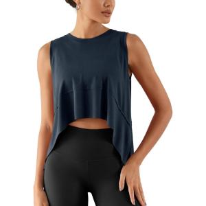 imageODODOS Modal Soft Sleeveless Crop Top for Women Athletic Tee Gym Workout Cropped Yoga TankMidnight Crop