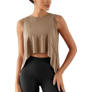 imageODODOS Modal Soft Sleeveless Crop Top for Women Athletic Tee Gym Workout Cropped Yoga TankPeanut Crop