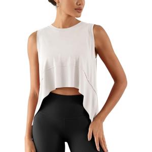 imageODODOS Modal Soft Sleeveless Crop Top for Women Athletic Tee Gym Workout Cropped Yoga TankWhitewashed Crop