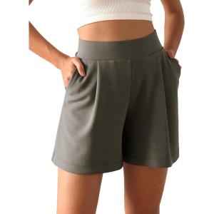 imageODODOS Modal Soft Wide Leg Shorts for Women High Waist Casual Relaxed Shorts with PocketsInseam 4quot 6quotDeep Grey