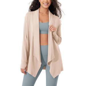 imageODODOS Womens Drape Open Front Cardigans Cozy Soft Long Sleeve Casual Wrap Outerwear with Pockets Thumb HoleBeige