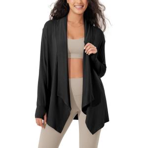 imageODODOS Womens Drape Open Front Cardigans Cozy Soft Long Sleeve Casual Wrap Outerwear with Pockets Thumb HoleBlack