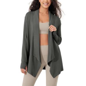 imageODODOS Womens Drape Open Front Cardigans Cozy Soft Long Sleeve Casual Wrap Outerwear with Pockets Thumb HoleCharcoal