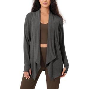 imageODODOS Womens Drape Open Front Cardigans Cozy Soft Long Sleeve Casual Wrap Outerwear with Pockets Thumb HoleCharcoal Heather