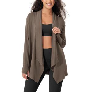 imageODODOS Womens Drape Open Front Cardigans Cozy Soft Long Sleeve Casual Wrap Outerwear with Pockets Thumb HoleDesert Palm