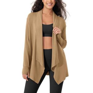 imageODODOS Womens Drape Open Front Cardigans Cozy Soft Long Sleeve Casual Wrap Outerwear with Pockets Thumb HoleMustard Gold