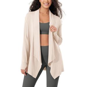 imageODODOS Womens Drape Open Front Cardigans Cozy Soft Long Sleeve Casual Wrap Outerwear with Pockets Thumb HoleVanilla Ice