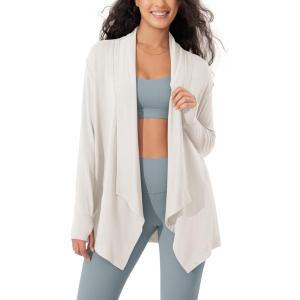 imageODODOS Womens Drape Open Front Cardigans Cozy Soft Long Sleeve Casual Wrap Outerwear with Pockets Thumb HoleWhite