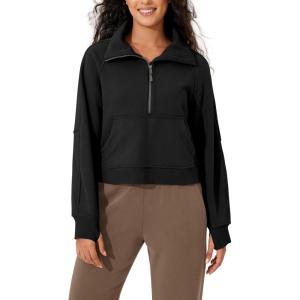 imageODODOS Womens Fleece Lined Half Zip Sweatshirts Funnel Neck Long Sleeve Oversized Pullover Fall Winter OutfitsBlack