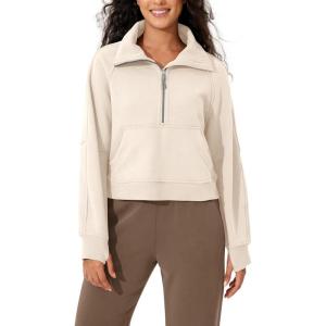 imageODODOS Womens Fleece Lined Half Zip Sweatshirts Funnel Neck Long Sleeve Oversized Pullover Fall Winter OutfitsCream
