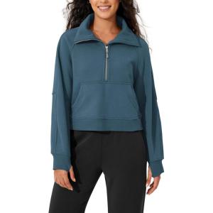 imageODODOS Womens Fleece Lined Half Zip Sweatshirts Funnel Neck Long Sleeve Oversized Pullover Fall Winter OutfitsInk Blue
