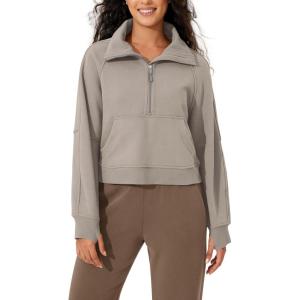 imageODODOS Womens Fleece Lined Half Zip Sweatshirts Funnel Neck Long Sleeve Oversized Pullover Fall Winter OutfitsMushroom