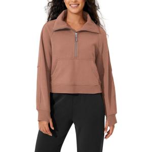 imageODODOS Womens Fleece Lined Half Zip Sweatshirts Funnel Neck Long Sleeve Oversized Pullover Fall Winter OutfitsMuted Clay