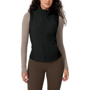 imageODODOS Womens Padded Vest with Pockets Athletic Stand Collar Sleeveless Warm Outerwear Zip Up GiletBlack