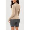 imageODODOS Cloud Feeling Long Sleeve Shirts with Thumb Hole for Women Mock Neck Yoga TShirts Workout TopsBeige