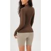 imageODODOS Cloud Feeling Long Sleeve Shirts with Thumb Hole for Women Mock Neck Yoga TShirts Workout TopsBrunette