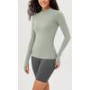 imageODODOS Cloud Feeling Long Sleeve Shirts with Thumb Hole for Women Mock Neck Yoga TShirts Workout TopsLime Stone