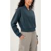 imageODODOS Modal Soft FullZip Bomber Jacket for Women Long Sleeve Casual Fall Outfit Crop Top with PocketsDeep Blue