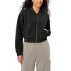 imageODODOS Modal Soft FullZip Bomber Jacket for Women Long Sleeve Casual Fall Outfit Crop Top with PocketsBlack
