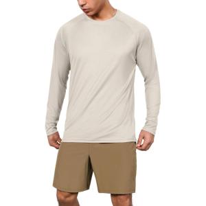imageODODOS Mens Quick Dry Long Sleeve Shirts UPF 50 Sun Protection SPF Athletic Tops Workout Fishing TShirtsBeige